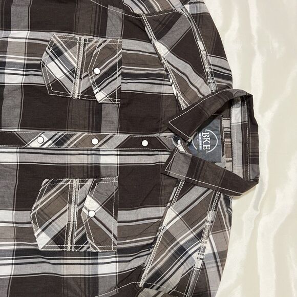 Western Shirts Lot Of 2 Men’s XL Double S Pearl Snap Striped & BKE Black Plaid - Picture 5 of 16